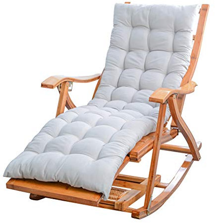 BUJOG Klappbarer Liegestuhl aus Holz, Sonnenliege für Garten/Balkon/Terrasse, Freizeit-Schaukelliege, Liegestuhl mit 5-Fach Verstellbarer Rückenlehne, Baumwollkissen erhältlich (Farbe: Grau)