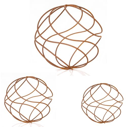 Set of 3 - XL Large & Small - Rusty Metal Garden Spiral Balls