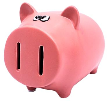 Keramik Spardose als klassisches Sparschwein - Sparfigur - Sparbüchse - Sparschweinchen in Altrosa, mit 2 Münz-Einwurfschlitze, Größe L/B/H ca. 13 x 15 x 12 cm