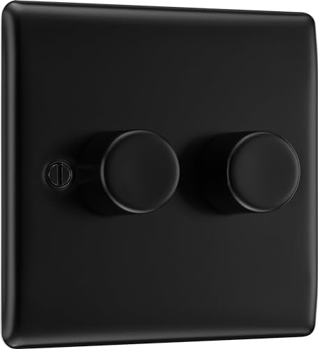 BG Electrical Intelligent Double Wall Dimmer Switch, 2 Way, Raised Profile, Round Edges, Nexus Metal, Matt Black, 200W, NFB82