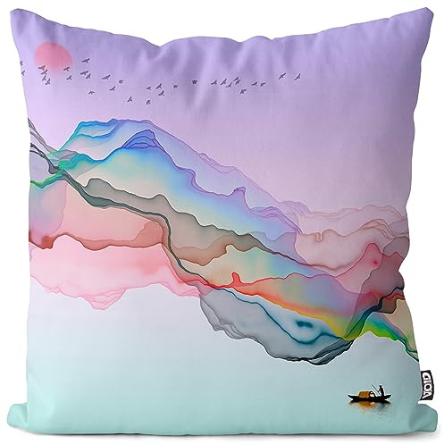 VOID Kunst Regenbogen Landschaft Berge Kissenbezug Kissenhülle Polyester Dekoration Outdoor Dekokissen, Kissen Größe:60 x 60 cm