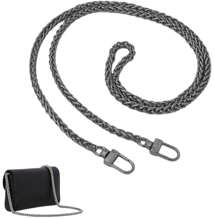 FINEASY Taschenkette 120cm, Schultergurt für Taschen, Trageriemen Kette für Handtaschen, Handtaschenkette Schulterriemen Metall Kettenriemen für Umhängetasche Geldbörse Tasche (Schwarz)