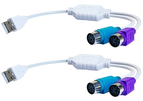LUVMOXE USB to PS2 Adapter, USB to ps2 Keyboard and Mouse Interface Adapter Cable (2 Pack)