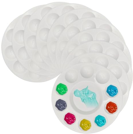 EUPSIIU 10 Pcs Paint Mixing Palette Tray, Plastic Round Palette, Color Palette, Mixing Palette for Painting and Oil for Watercolor Acrylic and Oil DIY Craft Professional Art Painting (White)