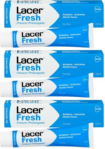 LACERFRESH - Gel Dentífrico 125 ml Laminado, Antiplaca Dental, Previene la Caries, Protege las Encias, Enmascara el Mal Aliento, Boca Fresca, Sana y Protegida, Efecto Prolongado (Paquete de 3)