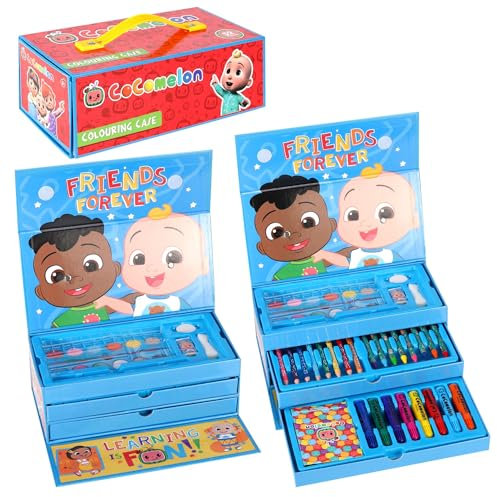 Cocomelon Malset, 52-teiliges Kunstetui, Schreibwaren, Werkzeugkasten, Stifte, Bleistifte, Kinder, Malerei, Aktivitätstruhe