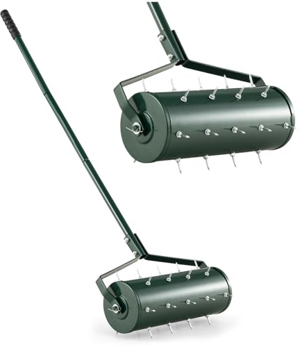 IRONMAX Rolling Lawn Aerator, Sand/Stone Filled Manual Dethatching Soil Aerating Push Tool with Ergonomic Handle, Grass Aerator Lawn Tool for Yard, Garden, Lawn Health Care (18''W x 51''H)