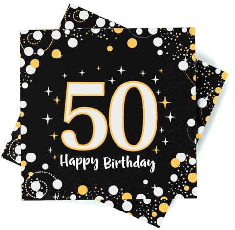 Servietten 50. Geburtstag, 30 Stück Serviette 50 Geburtstag Mann, 50 Geburtstagdeko Mann Frau, Happy Birthday 50 Servietten Tischdekoration, 3-Lagig Geburtstagsdeko Servietten