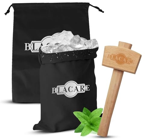BLACARE Lewis Bag & Wood Mallet Set – Ice Crusher for Cocktails, 2 Reusable Canvas Bags & Beechwood Hammer – Bar Tool for Home Bartenders