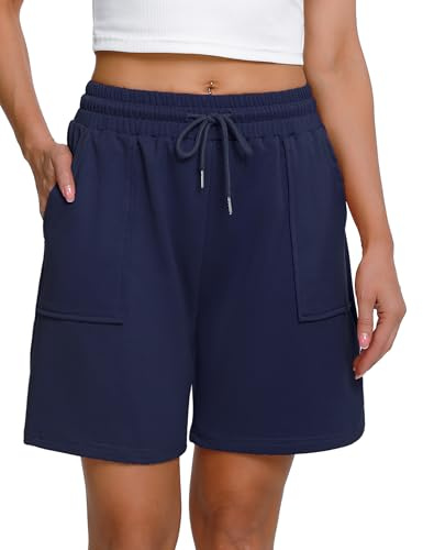 Marvmys Womens Running Shorts Casual Lounge Bottoms Gym Shorts Ladies Soft Cycling Short High Waist Athletic Sweat Jogging Sport Workout Hiking Fashion with Big Pockets Navy Blue XL