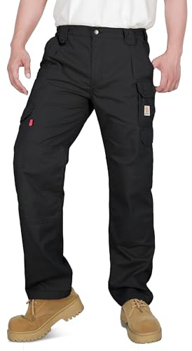 BOCOMAL Men's FR Cargo Pants Fire Resistant Pants Midweight 7.5oz Black (10 Pockets) Multi-Pockets FR Pants