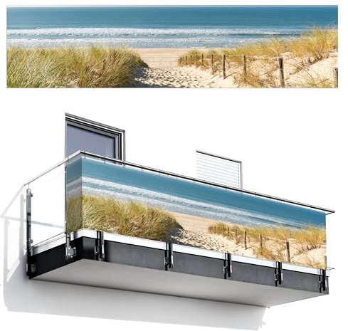 MuchoWow© Balkon Seitensichtschutz Einseitig Groß PVC Terrassen | 120x500 cm - Gartensichtschutz ohne bohren Wetterfest Zaun Schutz Terrasse Balcony Decoration Strand - Meer - Düne - Sand
