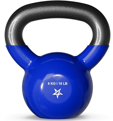 Yes4All 4-20kg Kettlebells Vinyl Coated Cast Iron for Dumbbell Weights Exercises, Gym, Fitness, Full Body Workout Equipment Push up, Grip and Strength Training, Blue, 8KG