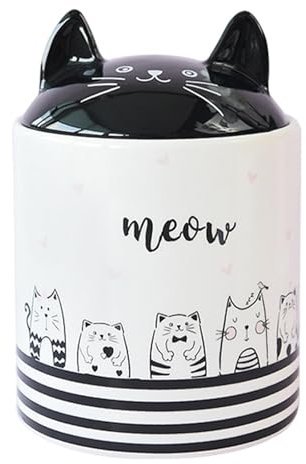 Milageto Pottery Cat Storage Jar Airtight Jar with Lid Kitten Design Handcraft Craft Bottle Jar Coffee Bean Container for Gifts, Large