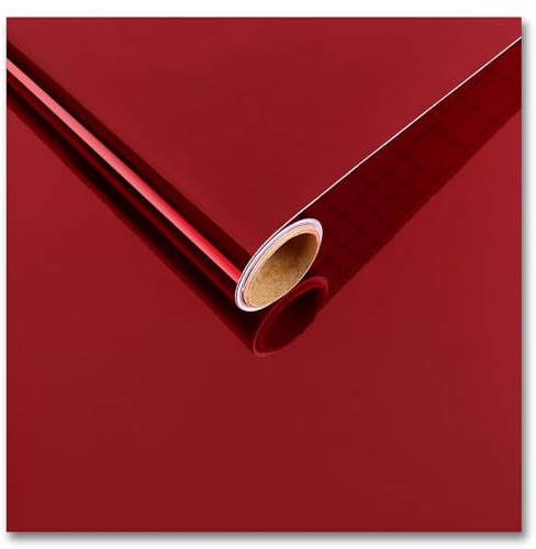 CRE8TIVE Red Mirror Film Wallpaper Vinyl Wrap Self Adhesive Wallpaper Glossy Mirror Stickers DIY Craft Peel and Stick Wallpaper Bathroom Wallpaper Waterproof Furniture Stickers Kitchen 30cm x 200cm