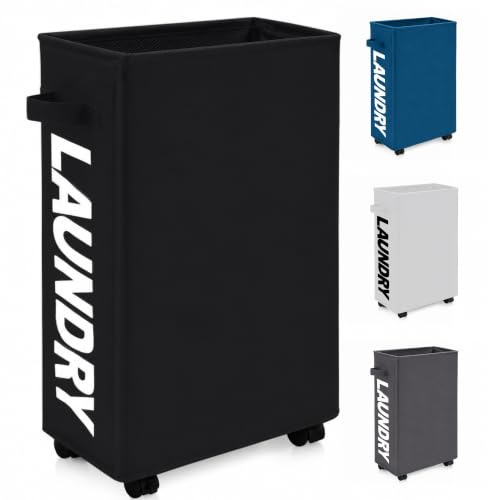 Trimming Shop Cesta delgada de 38 L para ropa sucia con asas laterales y ruedas (negro)