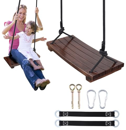 Balançoire Bois Adulte Enfant Siège 50x25cm avec Accessoire Portique Jardin | Imperméable pour Extérieur Max Chargé 200kg