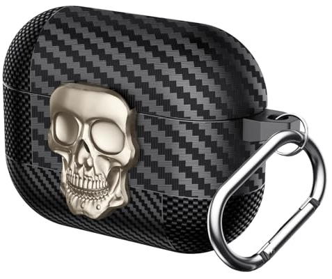 Casevita Custodia con lucchetto compatibile con AirPods Pro/Pro di seconda generazione con portachiavi, in fibra di carbonio divertente e morbida custodia protettiva antiurto per uomo