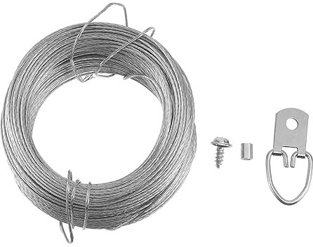 DOITOOL Juego De Ganchos Para Colgar Marcos y Cable De Alambre De Acero 20 M, Kit De Gancho Resistente Anticorrosión Para Cuadros y Decoraciones Hogar y Oficina, 20 Piezas
