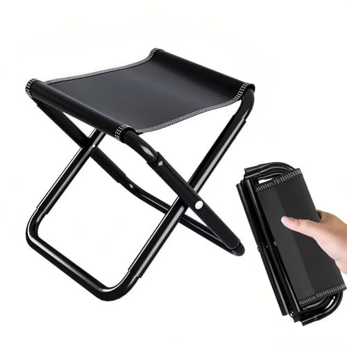 Kiuiom Campinghocker,Mini Klappstuhl,Klapphocker,Mini Camping Hocker,Klein Faltbar Hocker mit Tasche,Stabiler,Tragfähigkeit bis 220 Pfund,für Angeln Picknick Trekking Jagd Wandern,Schwarz