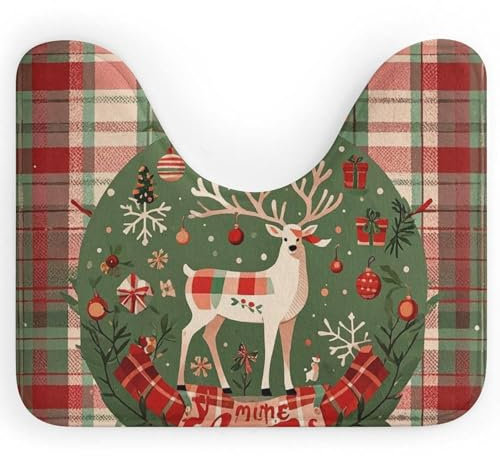 HETVBNS U-förmiger WC-Vorleger, saugfähiger Konturenteppich, Vintage, Holzmaserung, Weihnachten, Wildtiere, Badezimmerteppich, rutschfest, Badteppich, Badezimmermatte, waschbar, Badteppich, für