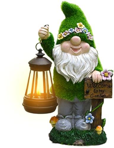 Décoration de nain solaire pour l'extérieur - Nain de jardin solaire | Adorable statue extérieure avec lanterne | Sculpture de patio à énergie solaire | Figurine décorative pour la maison, le gazon,