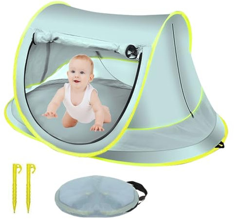Yallmie Carpa Playa, Pop up Tienda Playa Bebe Anti UV Protección UPF50+, Carpa Parasol con Bolsa y piquetas, Beach Tent Plegable Portátil Refugio para Jardines, Camping, Pesca y Picnic (Azul-L)