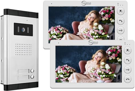 Verdrahtete Video-Sprechanlage für Wohnungen, 2/3/4/5/6/8/10/12 Einheiten 7-Zoll-Monitor-Video-Türsprechanlage, Video-Türklingel für den ID-Karte zum Entsperren (1 Türklingel + 2 Monitor)