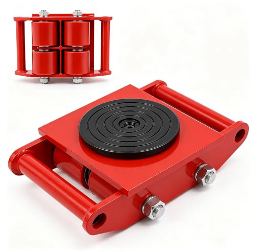 BAOCHADA Panzerrollen 6T Transportfahrwerk, Möbelroller Schwerlastrolle | 360° Drehbar Transportroller mit 4 Roller, Maschinentransport Industrieroller für Transport Schwergütern (Rot)