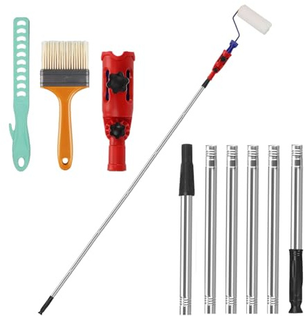 Les-Theresa Extendable Paint Brush Set, Paint Brush Extender Extension Pole Attachments, Multi-Angle Paint Roller Extension Pole with Roller for Ceilings, High Walls, Corners, Stairs, Roofs
