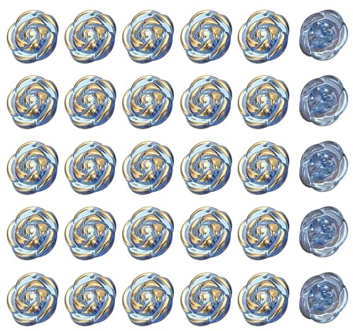 PATIKIL 30 Piezas De Botones De Flores De Rosa 13mm 1/2 Acrílicos Bonitos Para Ropa Accesorios De Costura Decorativos Para Manualidades DIY Camisas Blusas Suéteres Azul Oscuro/Dorado