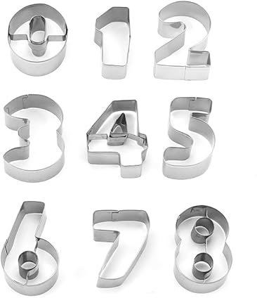 9PCS Number Cookie Cutter Set - Stainless Steel Fondant Cutters for 0 to 8 - Washable Reusable Biscuit Moulds - Cake Icing Dough Baking Tools (Silver)