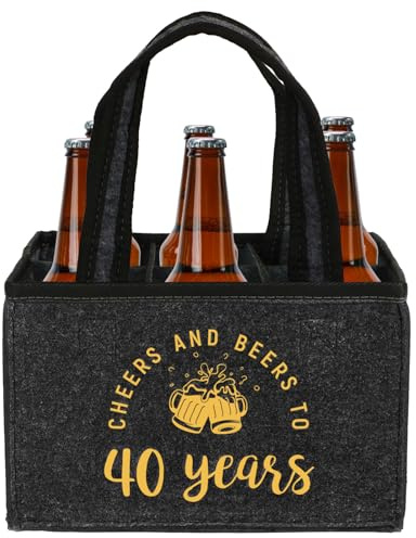 MEJOSER 40 Geburtstag Männer, Geschenk zum 40 Geburtstag Mann Frauen, Männerhandtasche Bier Flaschenträger Flaschentasche, 40. Geburtstagsgeschenk Lustig Cheers, Party Deko (Schwarz-40)