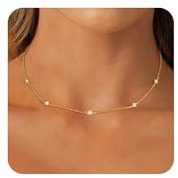 ALEXCRAFT Short Stackable Cubic Zirconia Clavicle Necklace for Women Lady | Silver Tarnish Dainty Adjustable Necklace 14K Goldplated Ball Heart Necklaces CZ Zirconia No Pendant Single Clavicle Chains