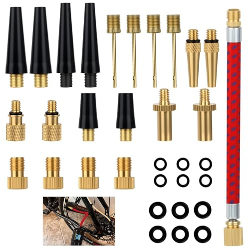 33 Pièces Embout Pompe à Vélo, Kit Adaptateur Valve Vélo DV AV SV Française Voiture Embout Gonfleur Aiguille Gonflage Ballon avec Boîte de Rangement Adaptateur de Pompe Air pour Compresseur à Bille