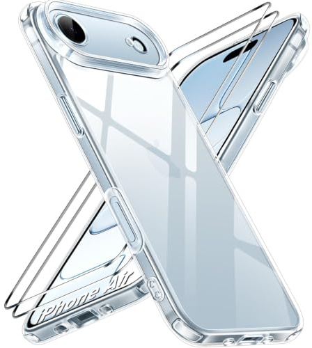 ivoler Nie Vergilbung Klar Hülle für iPhone Air/iPhone 17 Air, 1 Handyhülle mit 2 Stück Panzer Schutz Glas, Militärischer Schutz Stoßfest Transparent Schutzhülle Durchsichtige Case