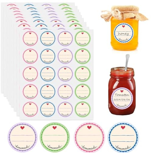 Selbstklebende Etiketten 500 Stück Zum Beschriften, Marmelade, Aufkleber Mit Blumensiegel, Zur Beschriftung in Kühlschränken, Geschenktüten, Gewürzdosen (500, Homemade Round, 3.8 CM)