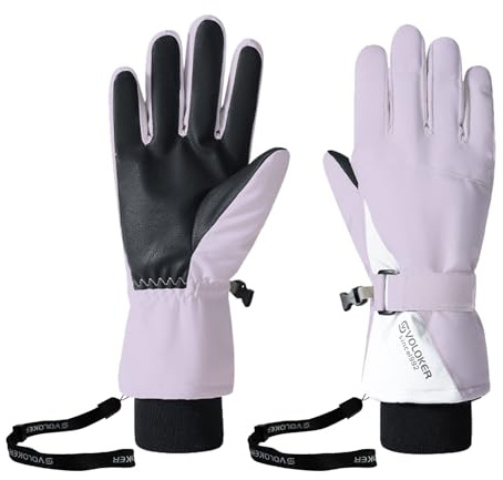 Anidker Guantes de esquí para hombre y mujer, guantes de invierno resistentes al viento e impermeables, guantes para pantalla táctil con hebilla antipérdida, cordones y correas para la muñeca (púrpura