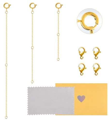 TAIHOBO 3PCS Necklace Extender Gold: 925 Sterling Silver Chain Extender for Necklace, with 4PCS 18K Gold Plated Lobster Clasps, for Bracelet Anklet Choker ＆ Jewellery Making (2/3/4in)