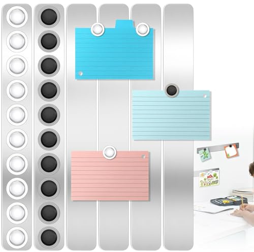 Staranry Magnettafel Selbstklebend, 6 Stück Pinnwand Magnetisch, 30x3 cm Memotafel Selbstklebend us Edelstahl mit 20 Stück Starke Magnetleisten für Büro Fotos Namensschilder Papiere (6PCS)