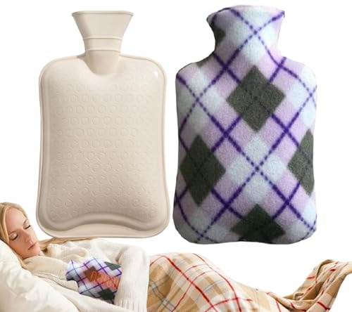 Sac À Eau Chaude - Bouillotte Remplissable 2 Litres - Bouillotte Pour L'Hiver Avec Manchon | pour Dortoir Randonnée Camping École Étudiants Adolescents Filles Femmes Passionnés de Plein Air