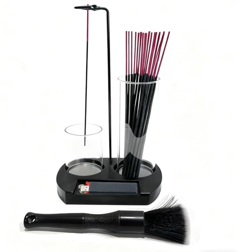 3-in-1 Incense Holder with Ash Catcher and Storage | Upgraded Glass Incense Burner Stick Holder with Lighter Slot & Bonus Brush | for Meditation Yoga Spa Office Home Decor - Black