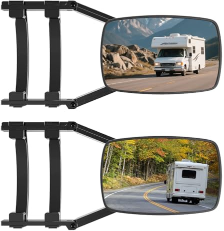 Espejos para caravanas y caravanas, espejo adicional universal, extensión de espejo derecho e izquierdo, espejo lateral doble para caravanas y caravanas, giratorios y plegables (2 unidades)