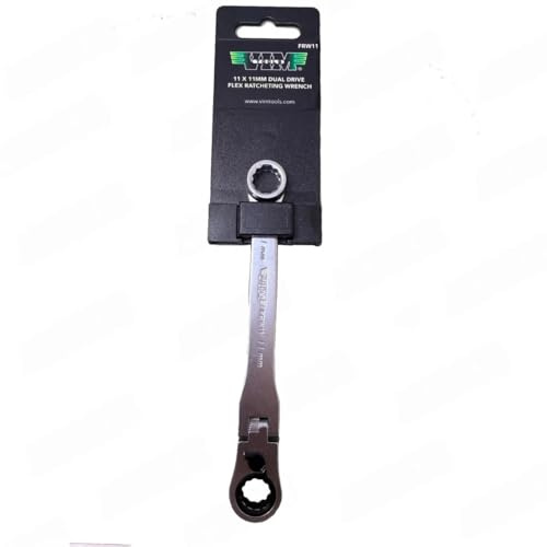 AURUS 11mm Flex Head Ratcheting Wrench with Dual Drive Compatibility and 12 Point Box End Chrome Finish Low Profile for Tight Space Automotive Repairs