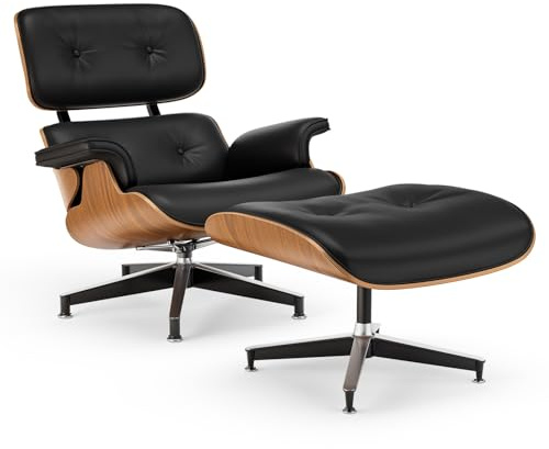 Birchwerkhaus Relaxsessel aus Kunstleder mit Fußhocker, moderner TV-Sessel, drehbare Chaiselongue mit Ottomane, Fester Neigungswinkel von 105°, einzigartiges Design mit gepolstertem Kissen