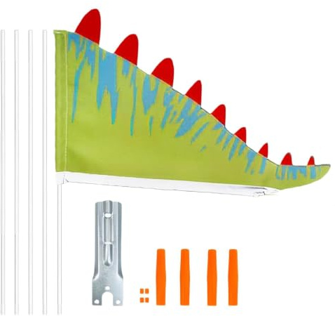 Safety Flag Bicycle Tail Dinosaur Cartoon Safety Decoration | Adjustable Bicycle Pennant for Daily Trips Parks Camping Mountain Trails