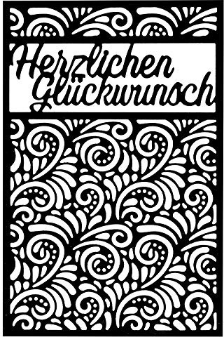 Ideen mit Herz Stanzschablone, Herzlichen Glückwunsch, 9,4cm x 14,4cm, passend für gängige Stanzmaschinen | Schablone zum Gestalten von Grußkarten, Einlegern
