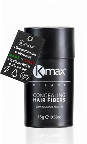 Kmax Hair Fibers, Fibras de Queratina para cabello de acción redensificante y para cubrir la calvicie- Tamaño Regular (15 gr) (Castaño medio)