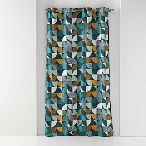 Douceur d'Intérieur, Rideau à Oeillets (140 x 240 cm) Rythmo Bleu, Coton Imprimé