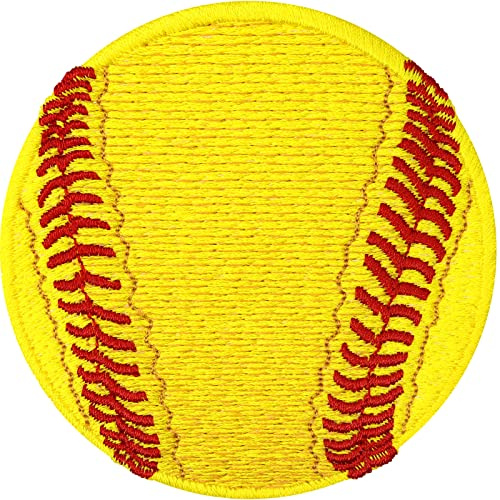 Toppa ricamata ferro o cucitura pallina da baseball | Patch da cucire/stirare con immagine di pallina da baseball | Applicazione sportiva per tutti i tessuti | giallo | 75x75mm